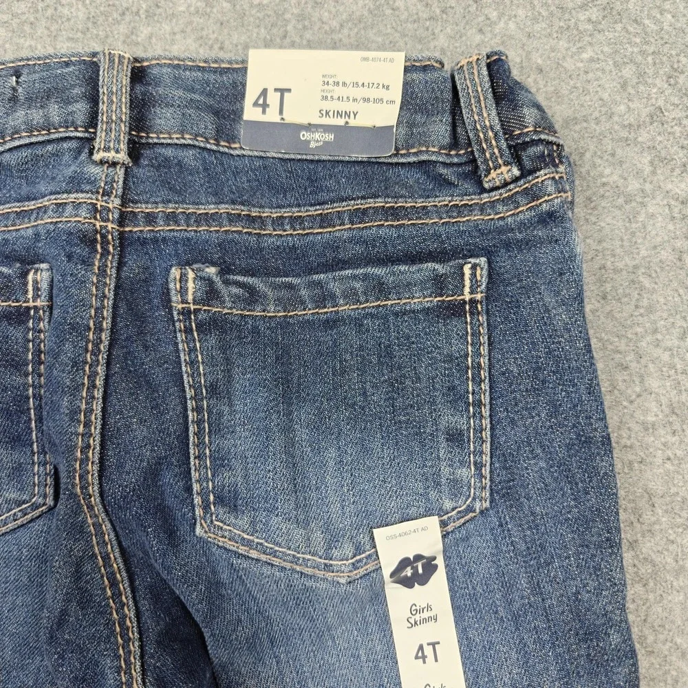 OshKosh B'gosh Jeans Girls 4T Blue Skinny Adjustable Waist Stretch Denim New